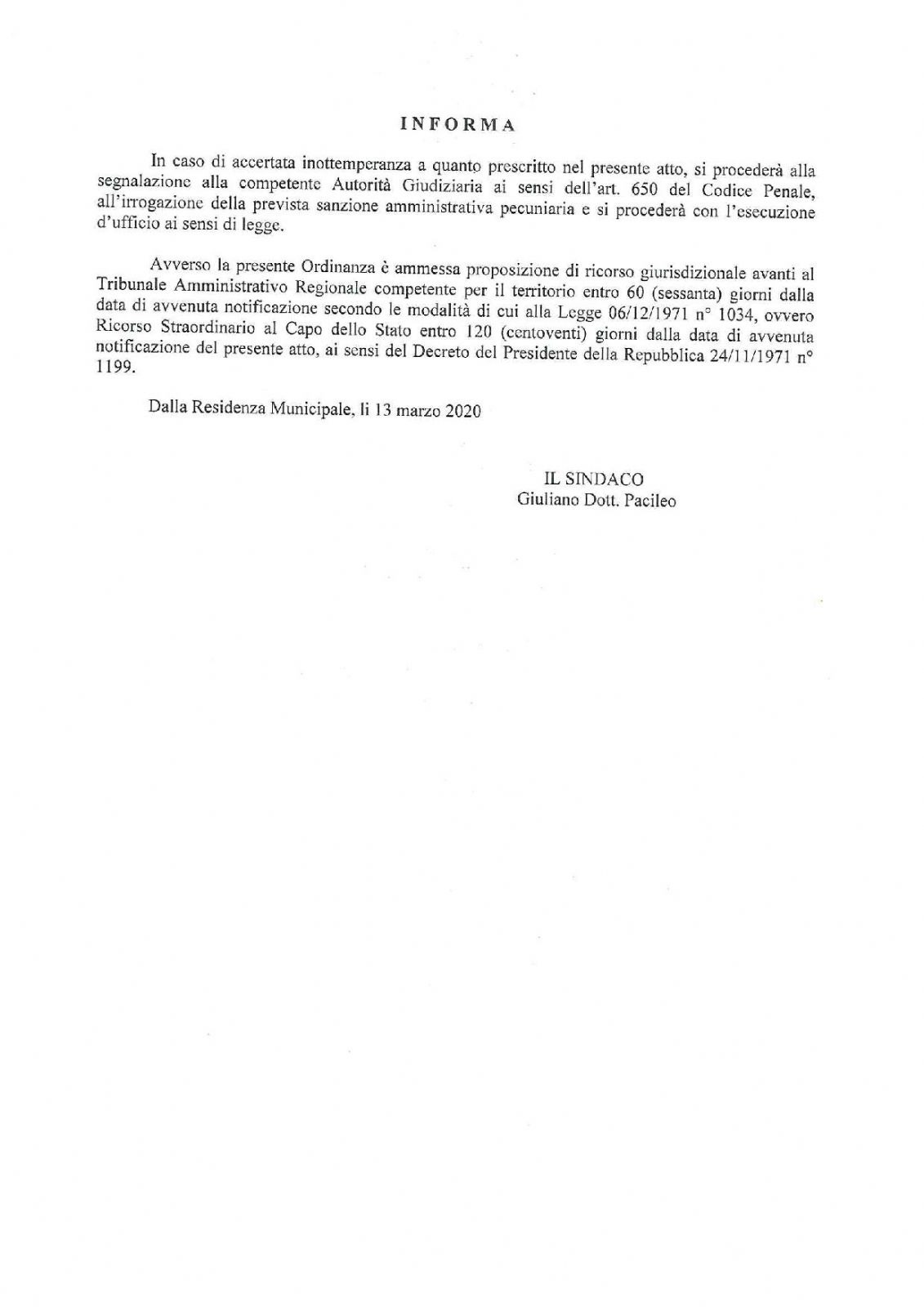 ORDINANZA SINDACALE N. 9