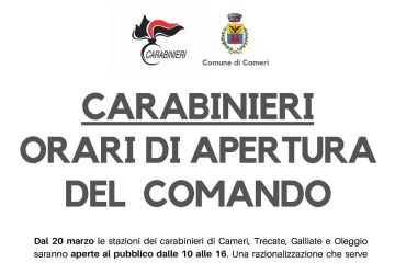 COMUNICAZIONE URGENTE - VARIAZIONE ORARIO APERTURA COMANDO CARABINIERI