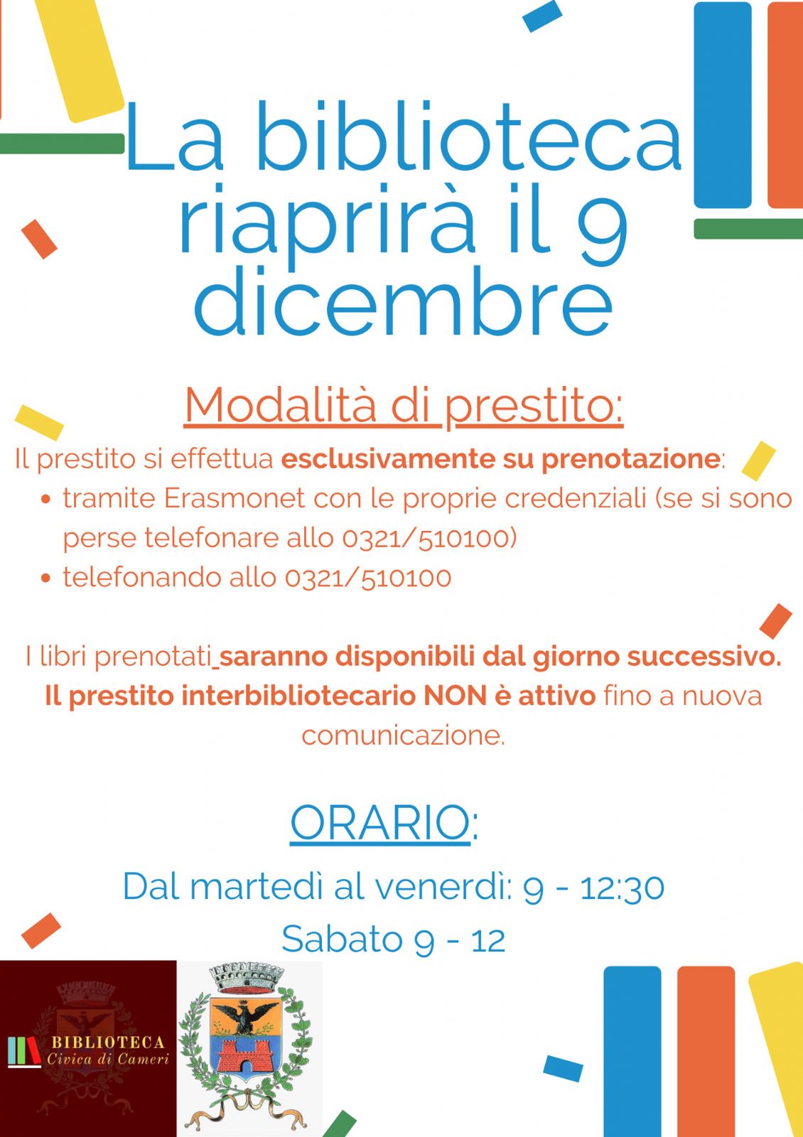 Biblioteca riprende il prestito su prenotazione