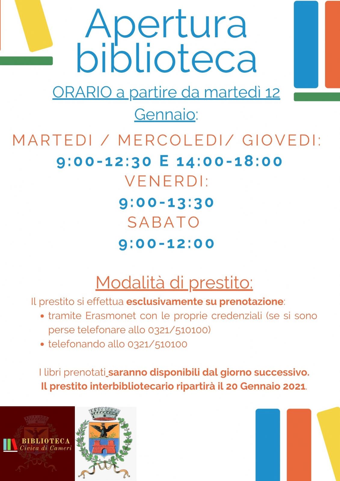 Nuovo Orario Biblioteca Civica di Cameri