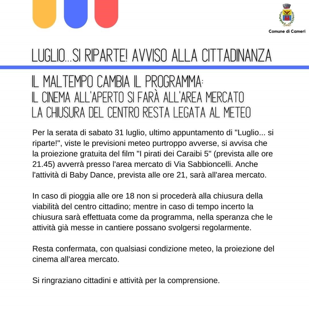 LUGLIO... SI RIPARTE! AVVISO ALLA CITTADINANZA