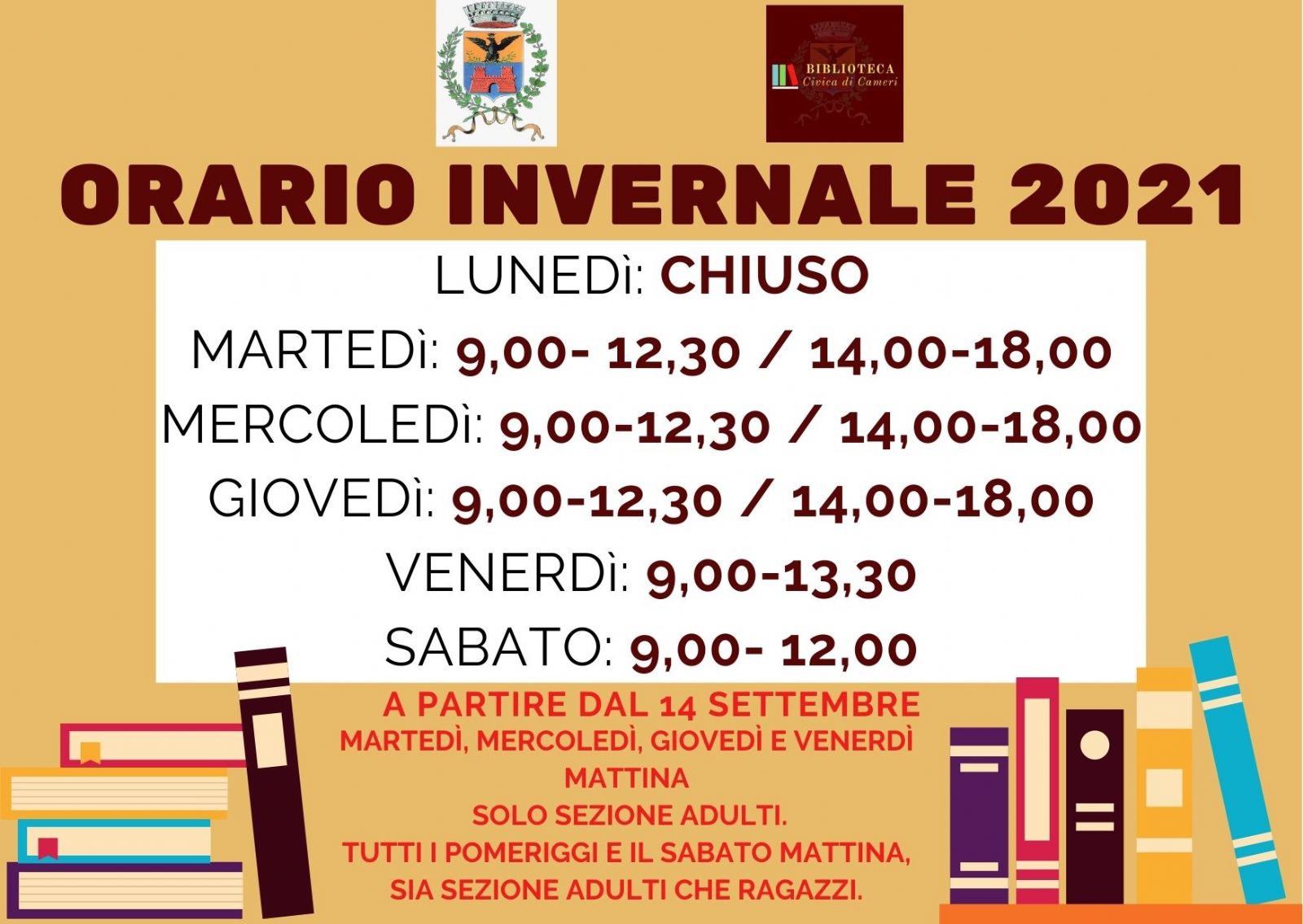 Orario invernale Biblioteca Civica di Cameri