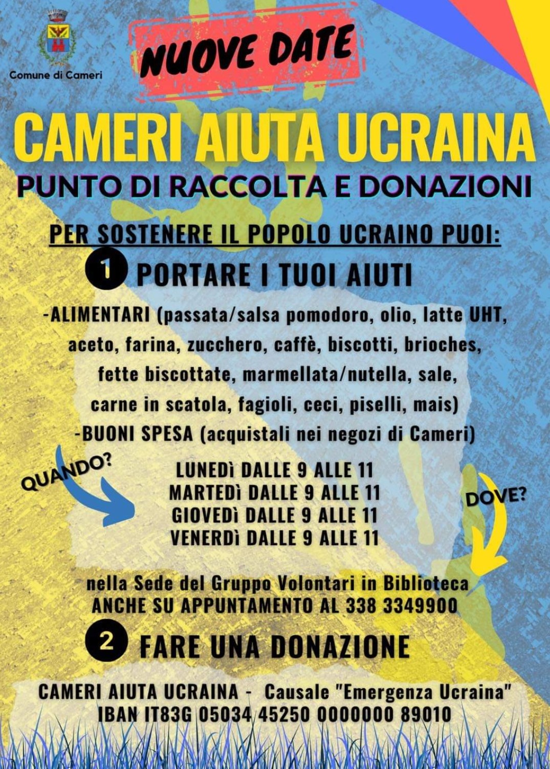 CAMERI AIUTA UCRAINA - PUNTO DI RACCOLTA E DONAZIONI