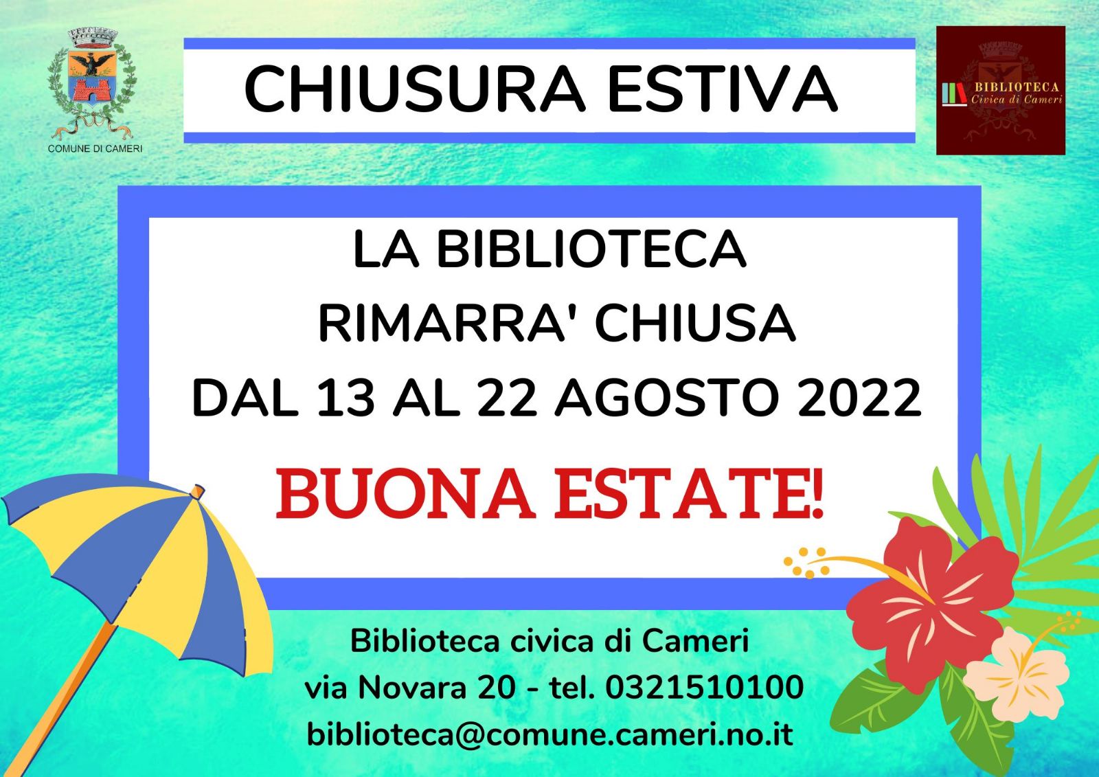 Chiusura estiva della Biblioteca civica