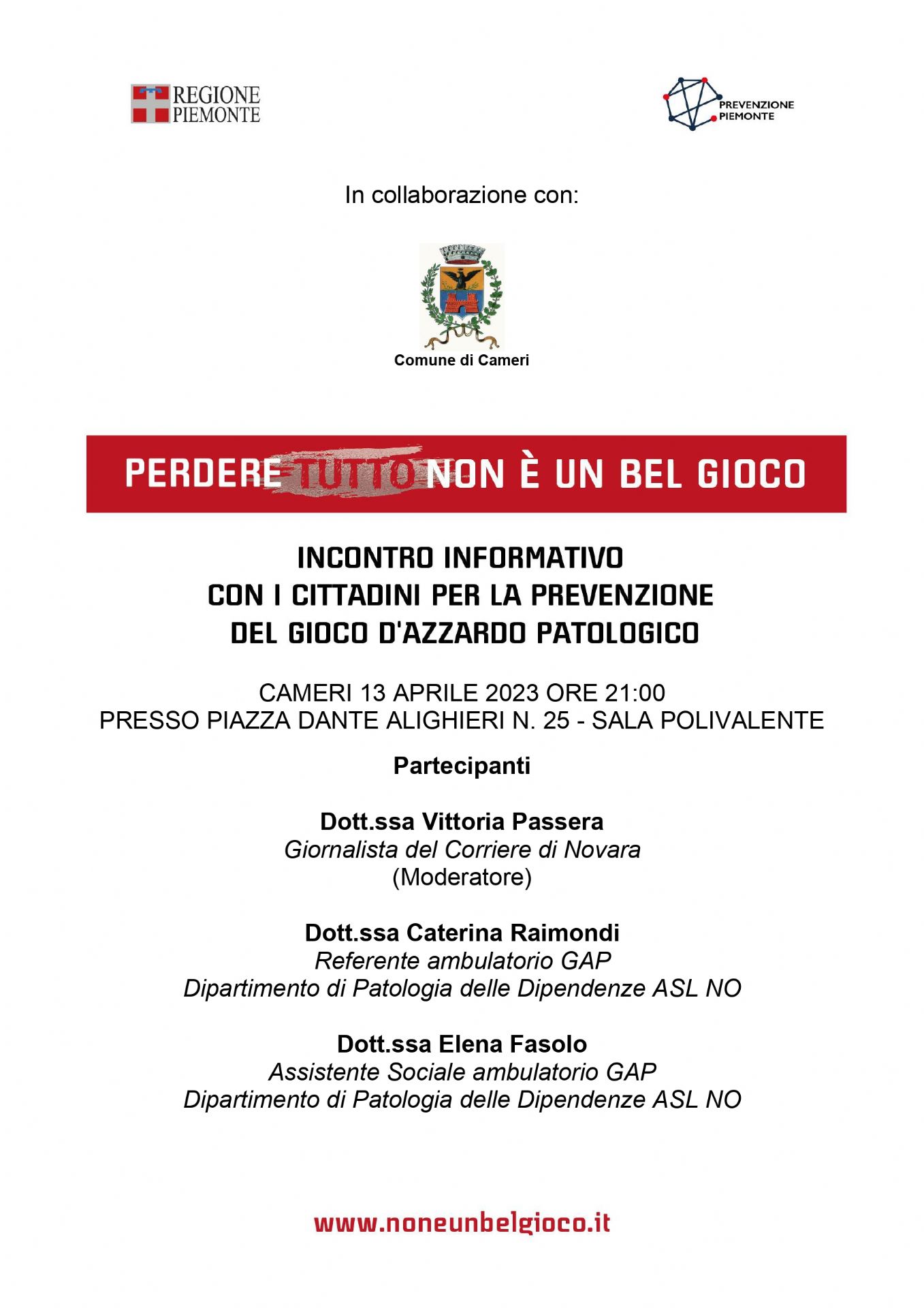 PERDERE TUTTO NON È UN BEL GIOCO – INCONTRO INFORMATIVO RIVOLTO ALLA POPOLAZIONE