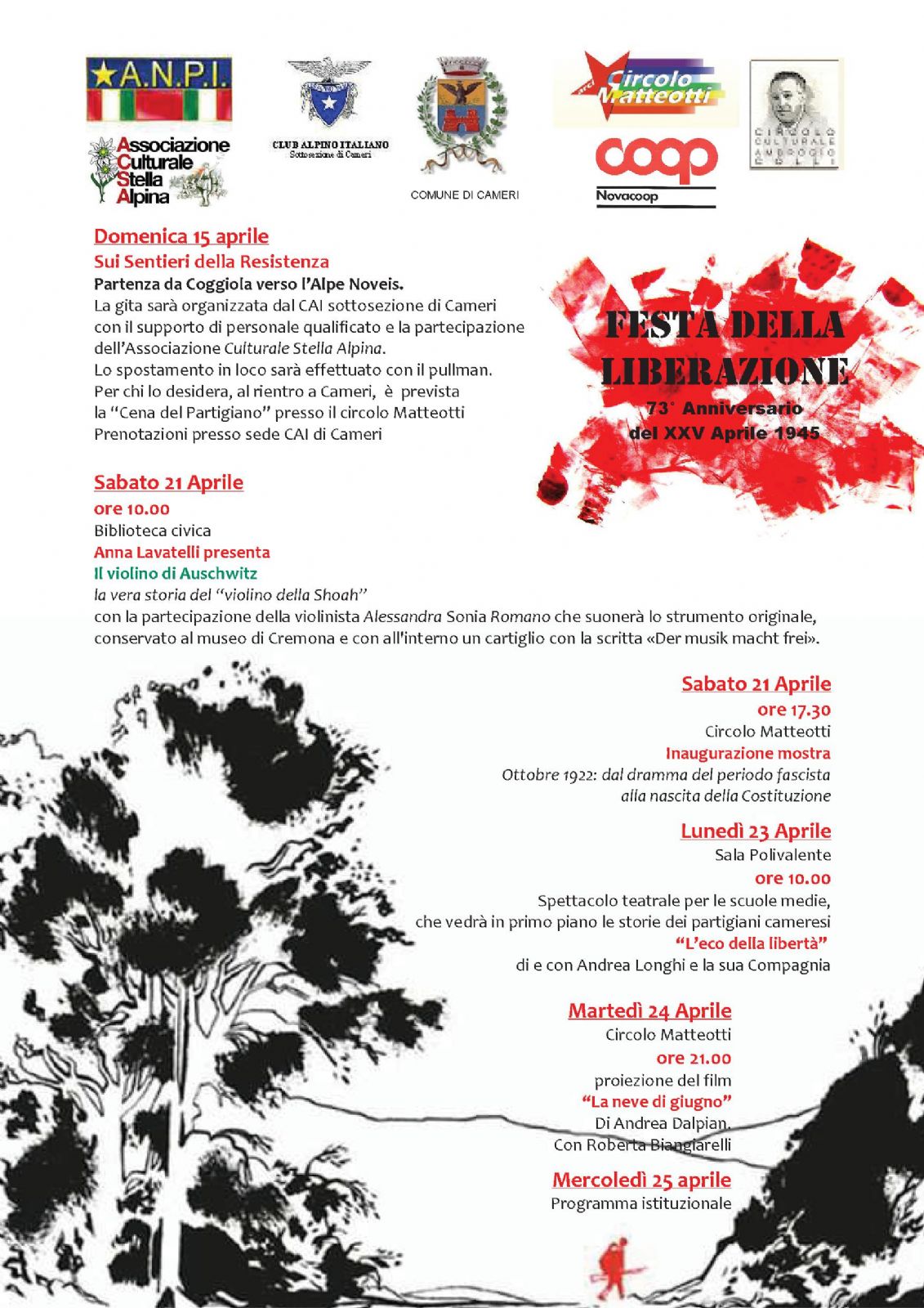 Iniziative culturali in occasione della celebrazione del XXV Aprile