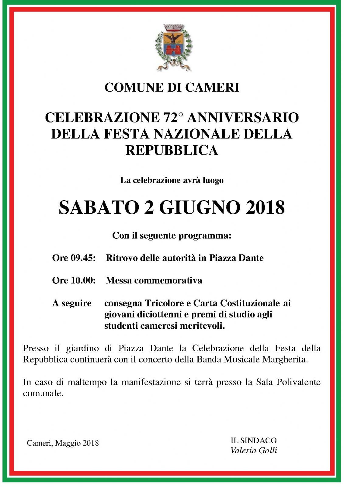 Celebrazione Festa della Repubblica - 2 Giugno 2018