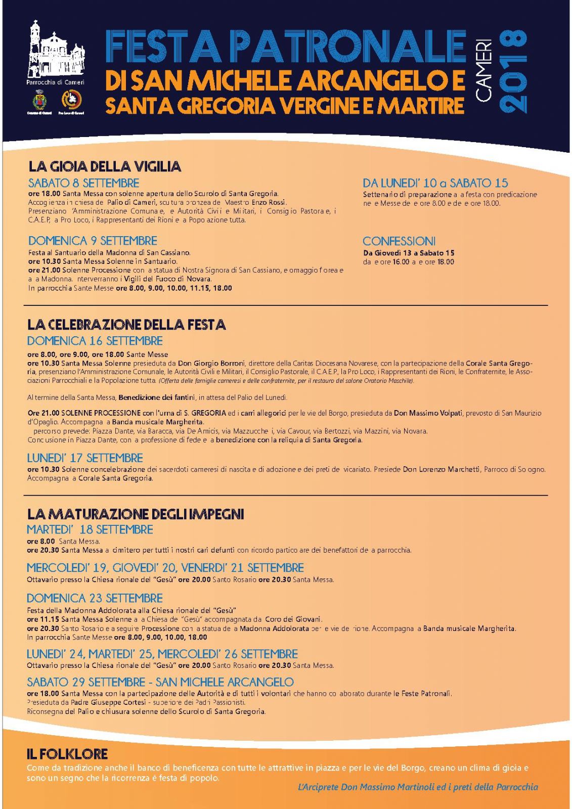Programma religioso Festa Patronale 2018