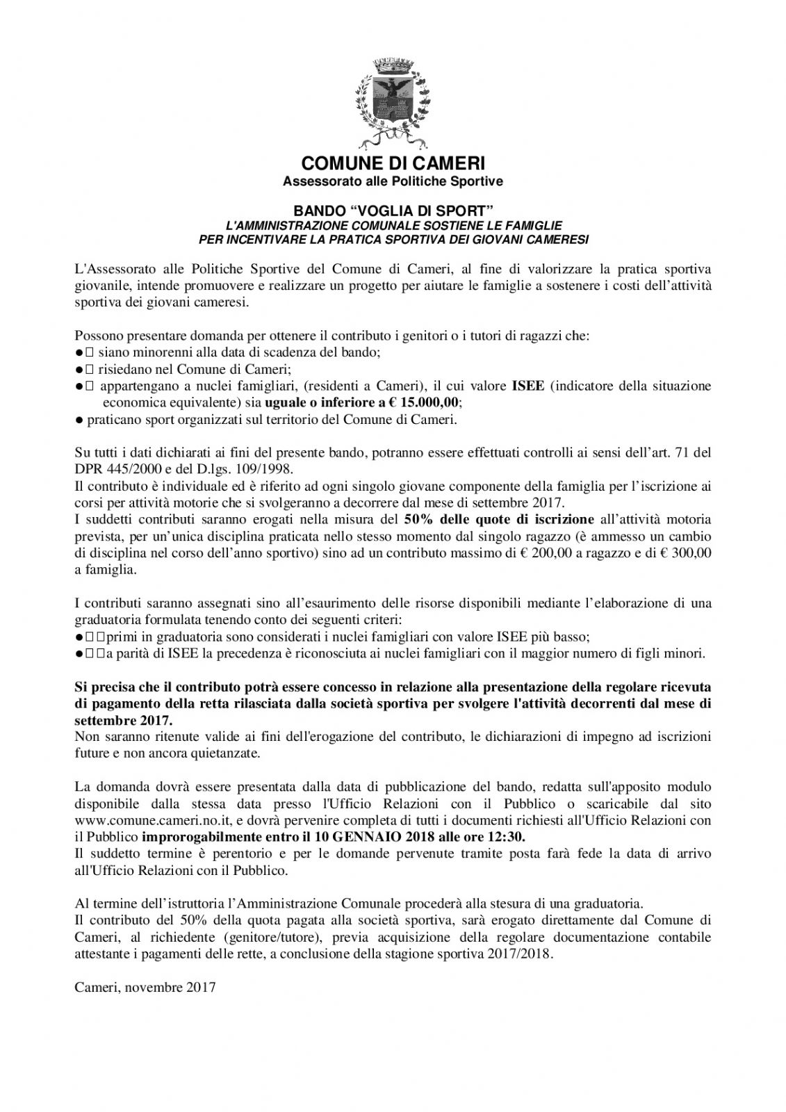 BANDO “VOGLIA DI SPORT”