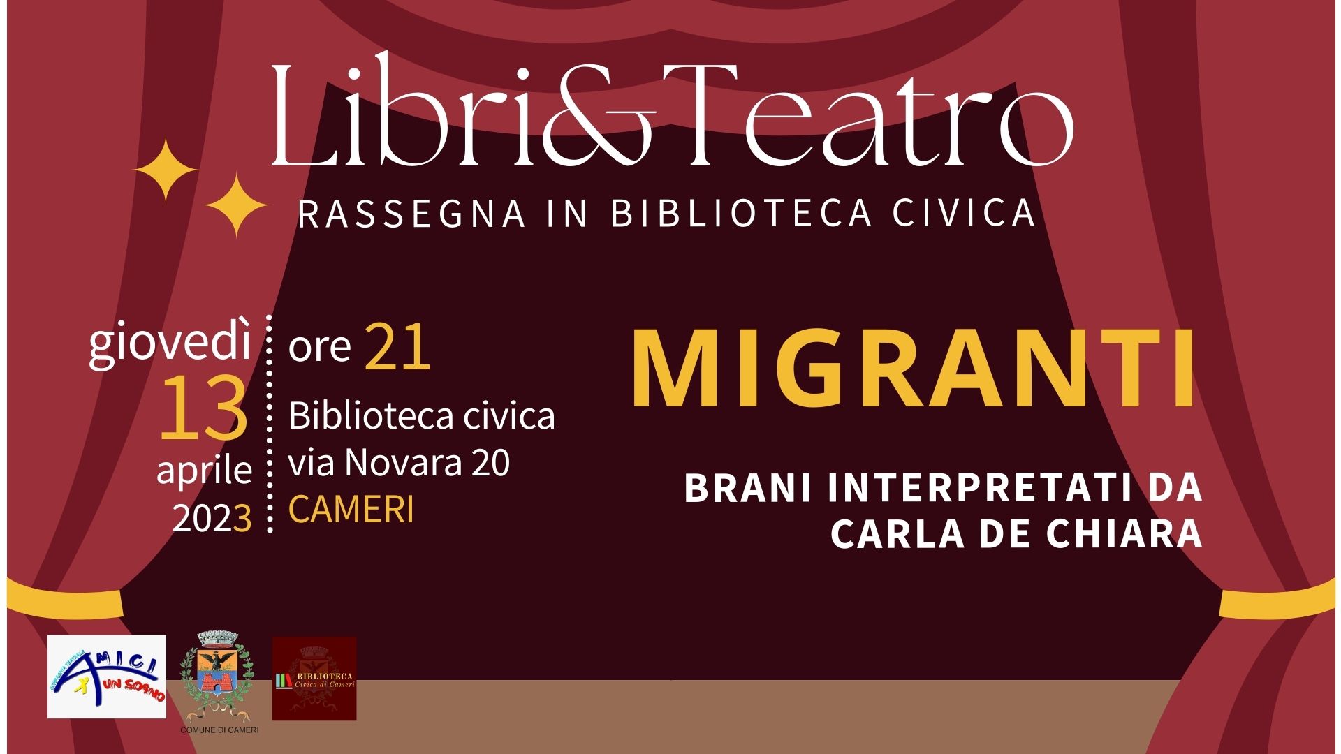 "Migranti" // Rassegna "Libri&Teatro" con Carla de Chiara in biblioteca civica